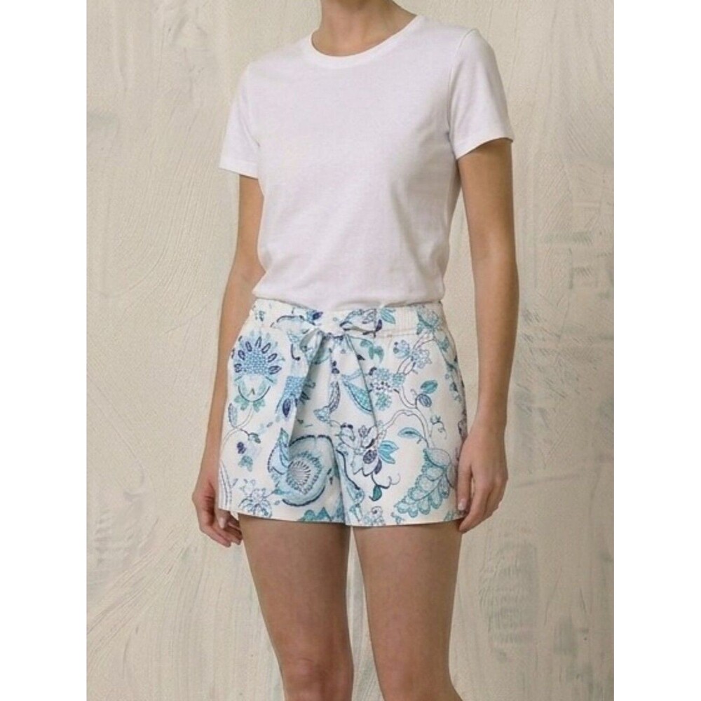 Ann Taylor Loft Pull On Tie Front Shorts in Blue Green Paisley Size 4